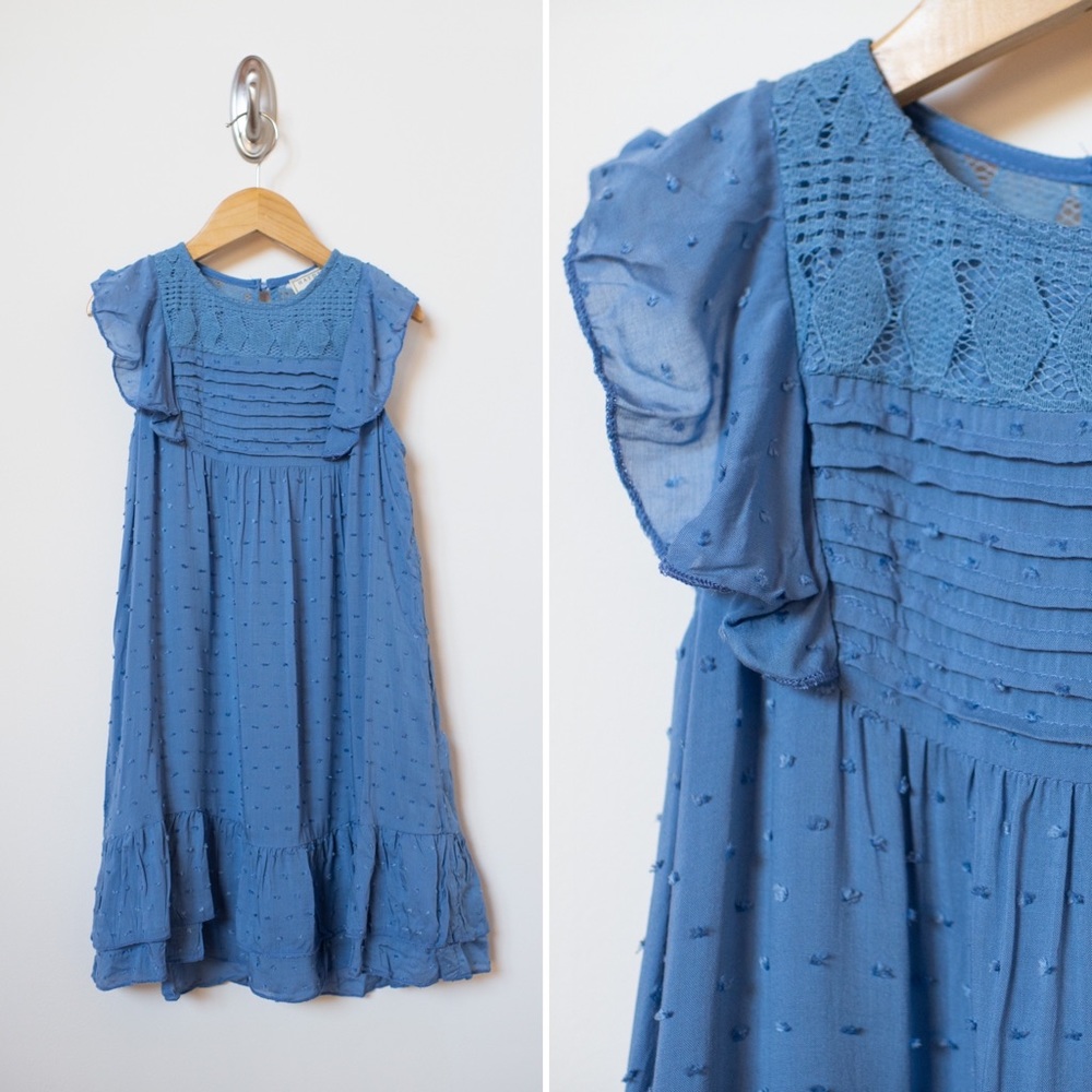 NWT kids lace ruffle a-lined blue 100%rayon dress